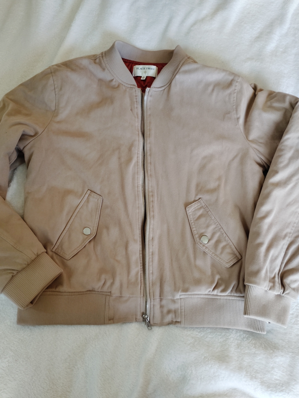 Black Swan Taupe Zip Men's Large Faux Suede Beige Bomber Jacket Neutral Fall